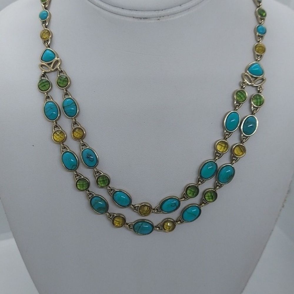 Faux turquoise rhinestones layered necklace